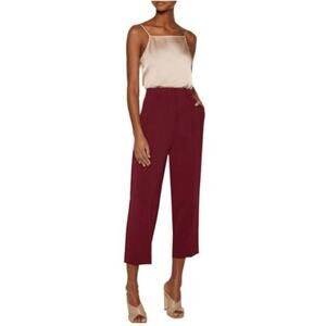 Theory Pants Womens 2 Red Straconi Admiral Crepe Pleated Ankle Straight Leg Work